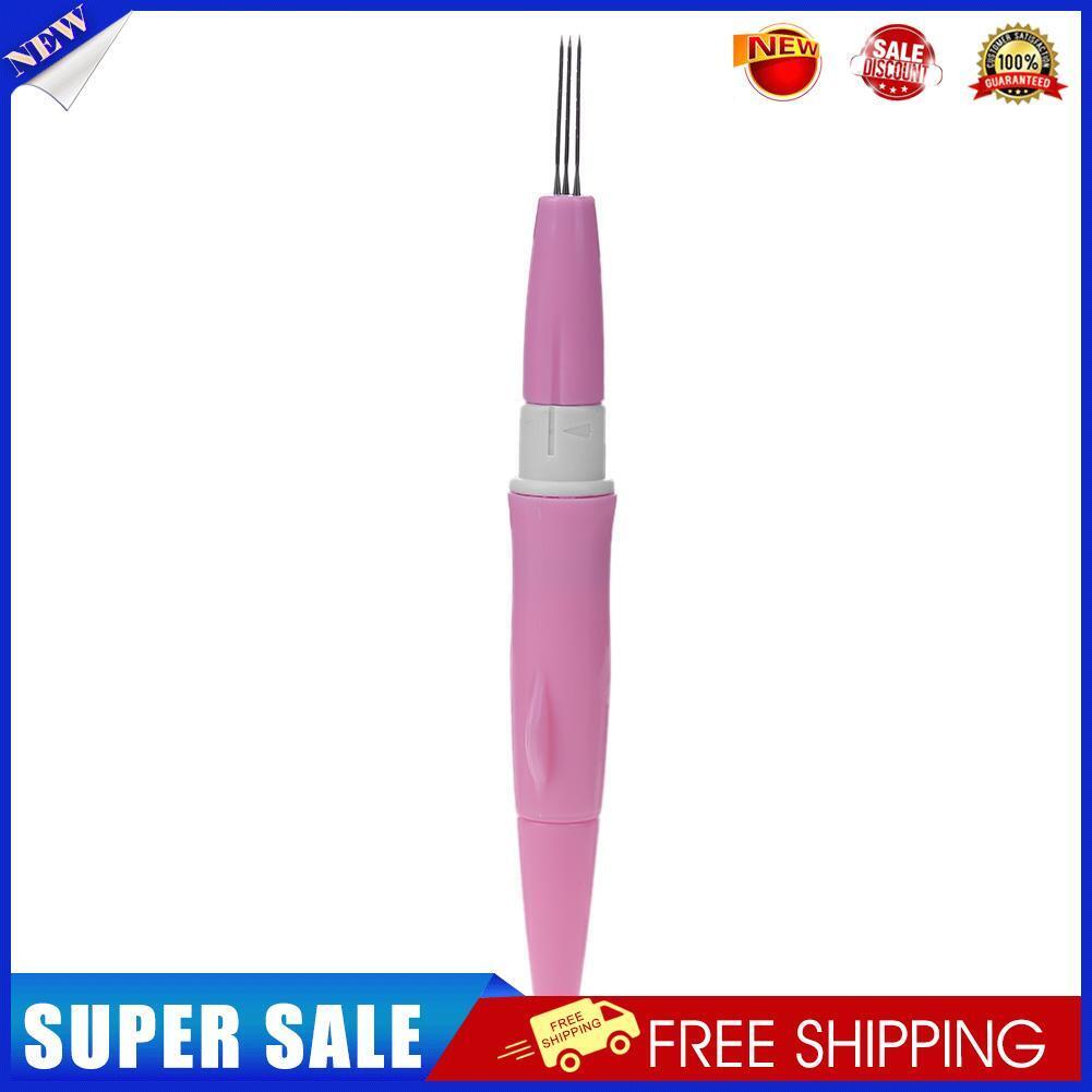 Needle Felting Handle Holder with 3 Needles Wool Embroidery DIY Tool(Pink)