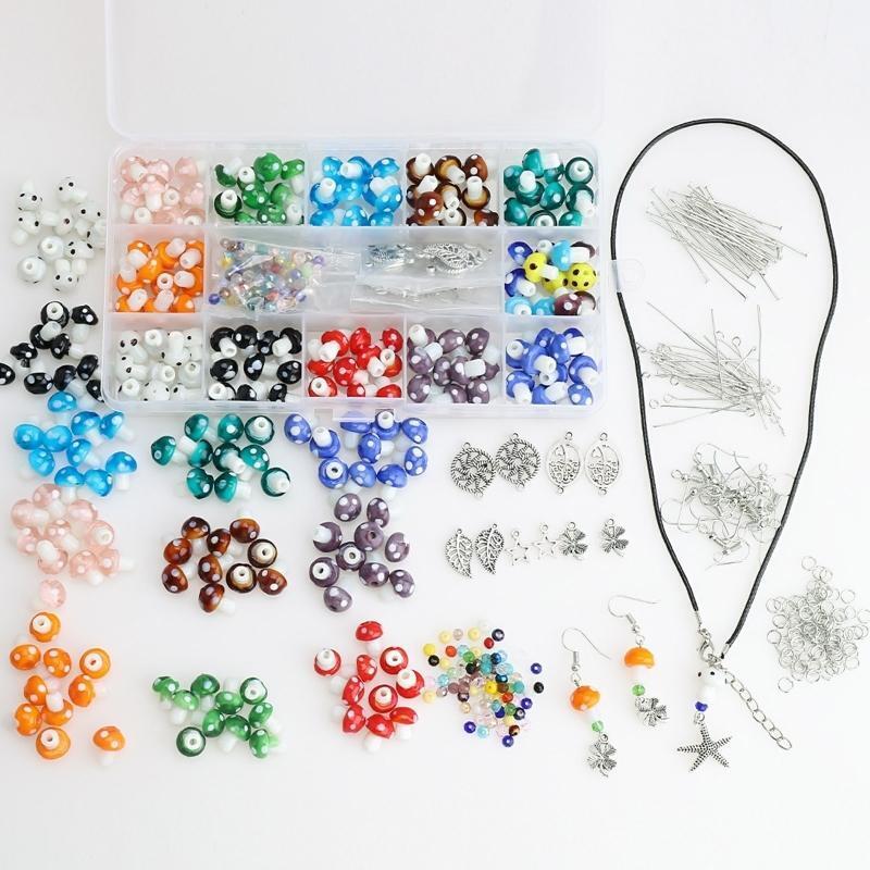 Mushroom Charms Glass Beads Mushroom Shape Spacer Loose Beads for DIY Jewelry