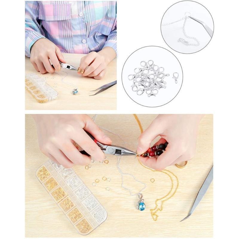 Cross Chain Set Chain Open Rings Lobster Clasps with Curved Tweezers and Pliers