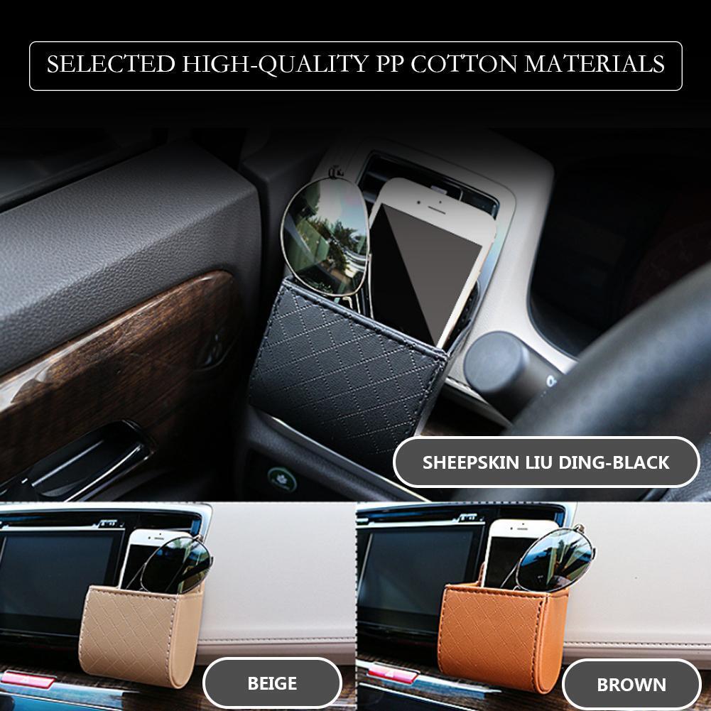 Auto Vent Outlet Trash Box Car Phone Holder Storage Bag Organizer (Beige)