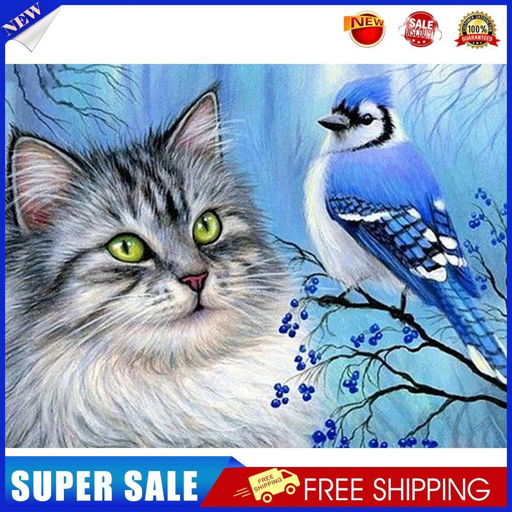 Cat Bird 5D DIY Full Round Drill Diamond Painting Animal Decor Mosaic Craft