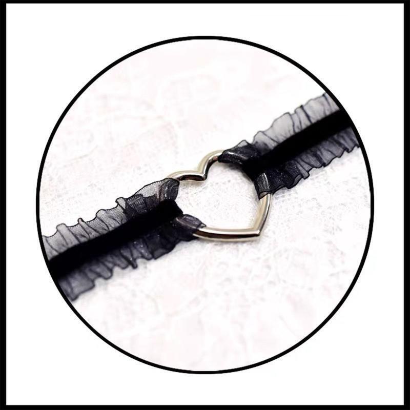 Heart Link Collarbone Chain Clavicle Necklace Gothic Lolita Lace Collar Choker