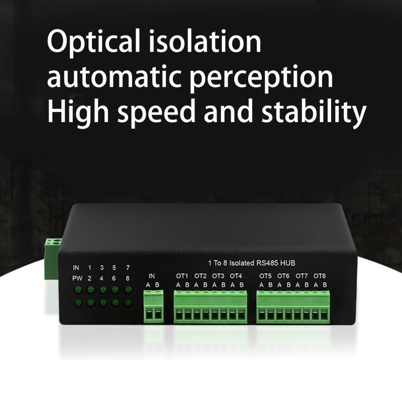8-Port RS485 HUB Splitter 1 In 8 Out Industrial Grade Isolated Support 152.2Kbps
