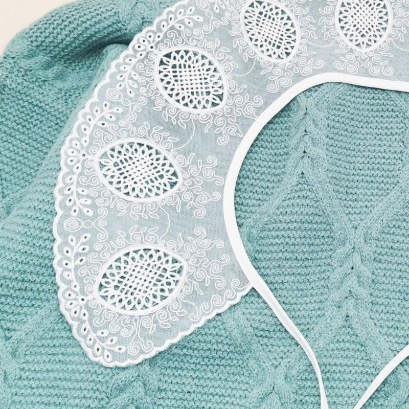Women Scalloped Trim False Collar Shawl Embroidery Leaves Floral Bow Scarf Cape