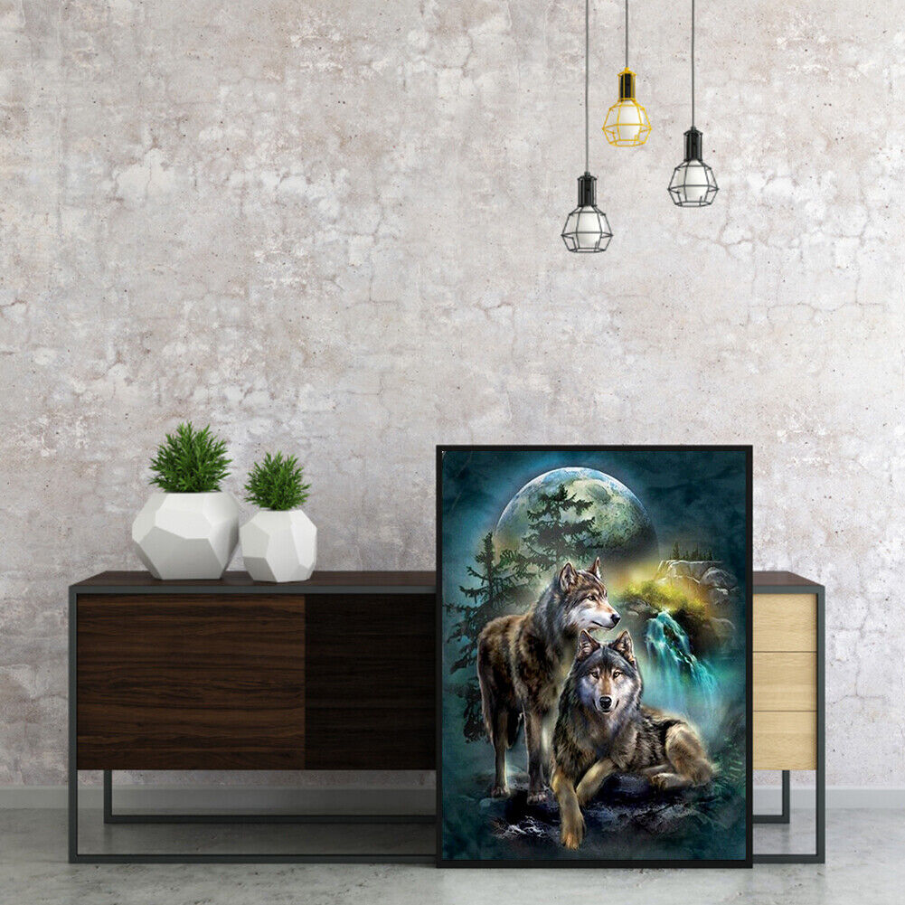 Frameless Oil Paint By Numbers Wolf DIY Canvas Picture Craft Kit for Home