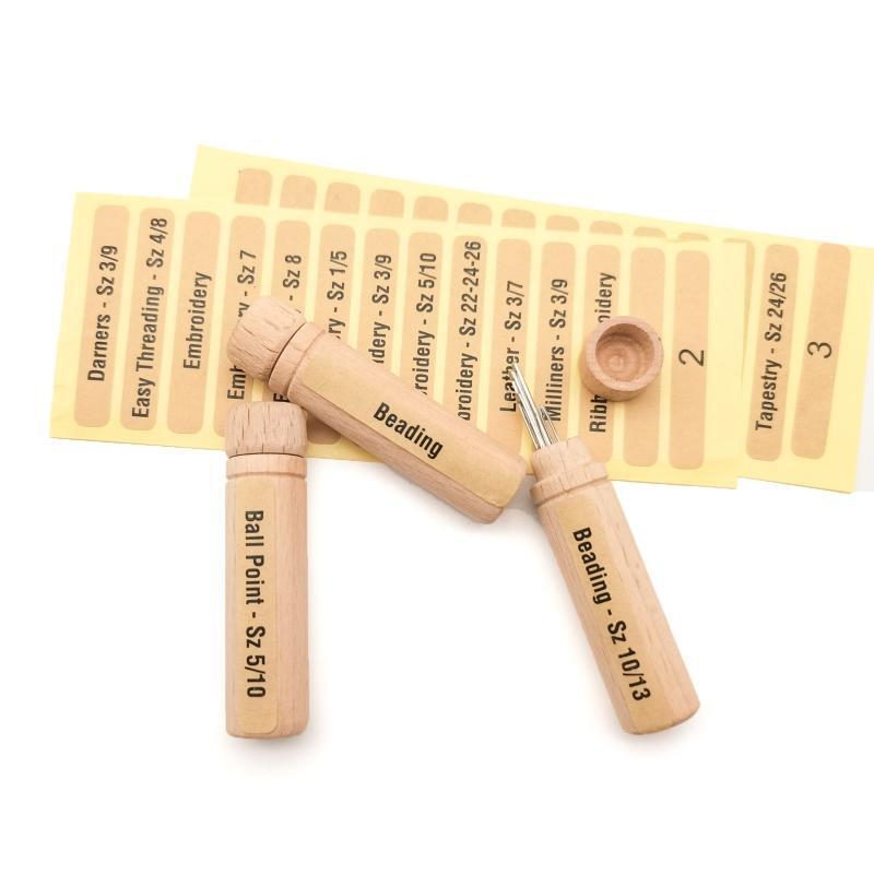 8Pcs Sewing Needle Storage Tubes Wood Lid with Labels Wooden Storage Case 2.36In