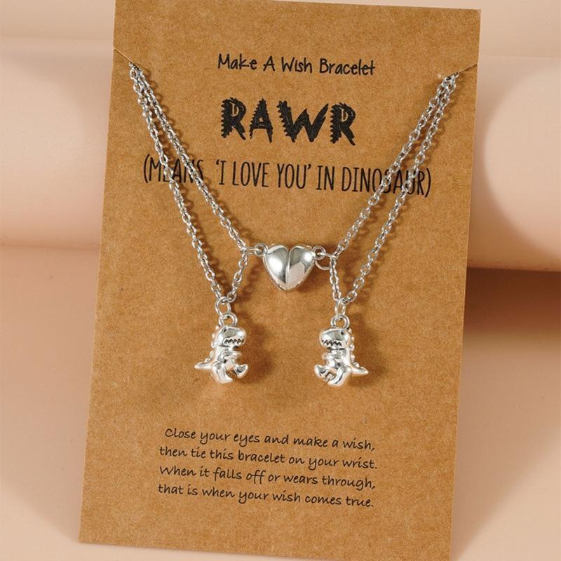 Friendship Gift Magnetic Split Heart Cute Dinosaur BFF Necklace for Best Friend