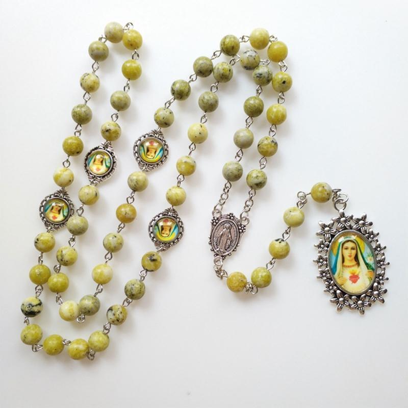 Natural Turquoise Necklace Alloy Long Bead Chain Pendant Ornament