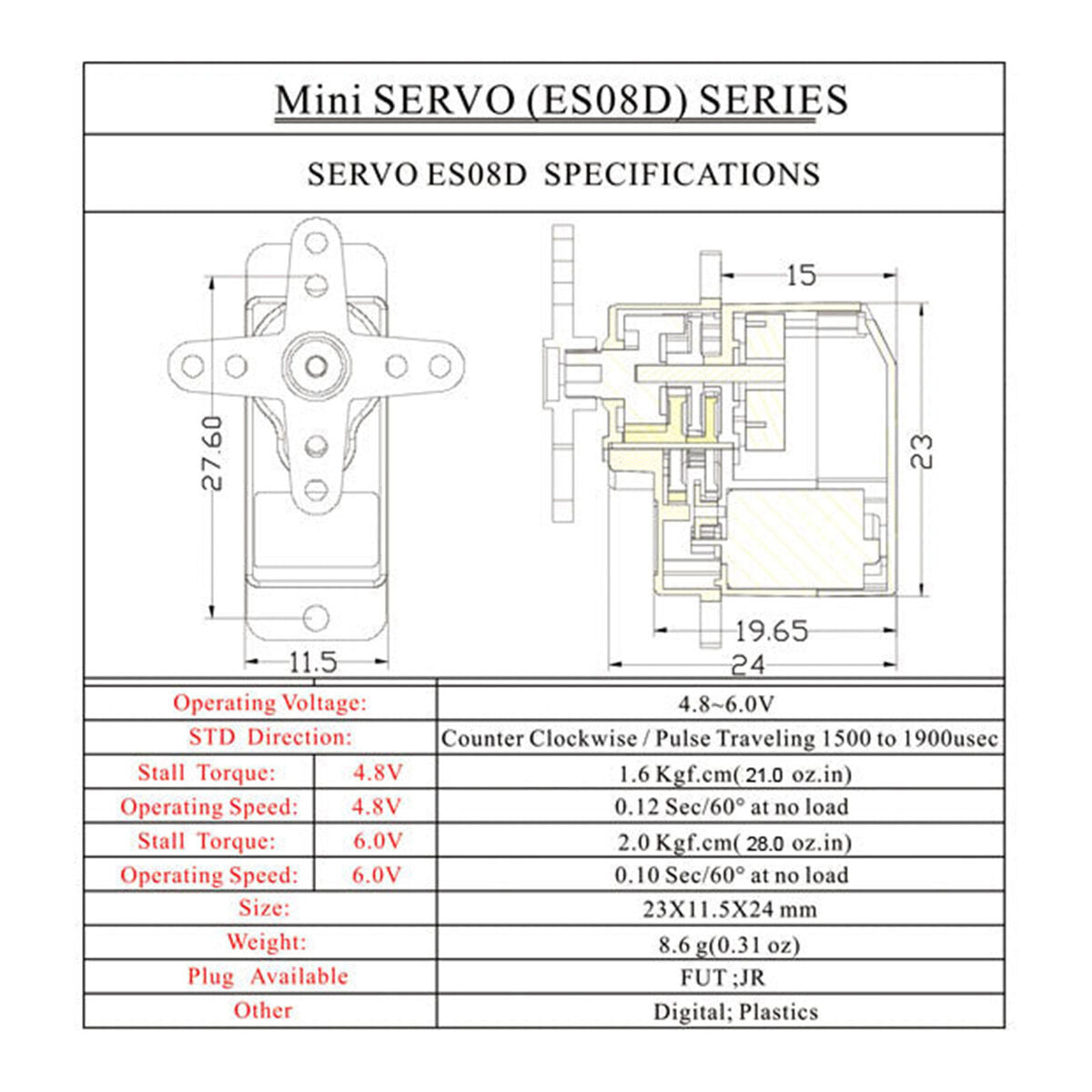 EMax ES08MD II RC Car 8.6g Plastic Gear Digital Servo Kits for Axial SCX24