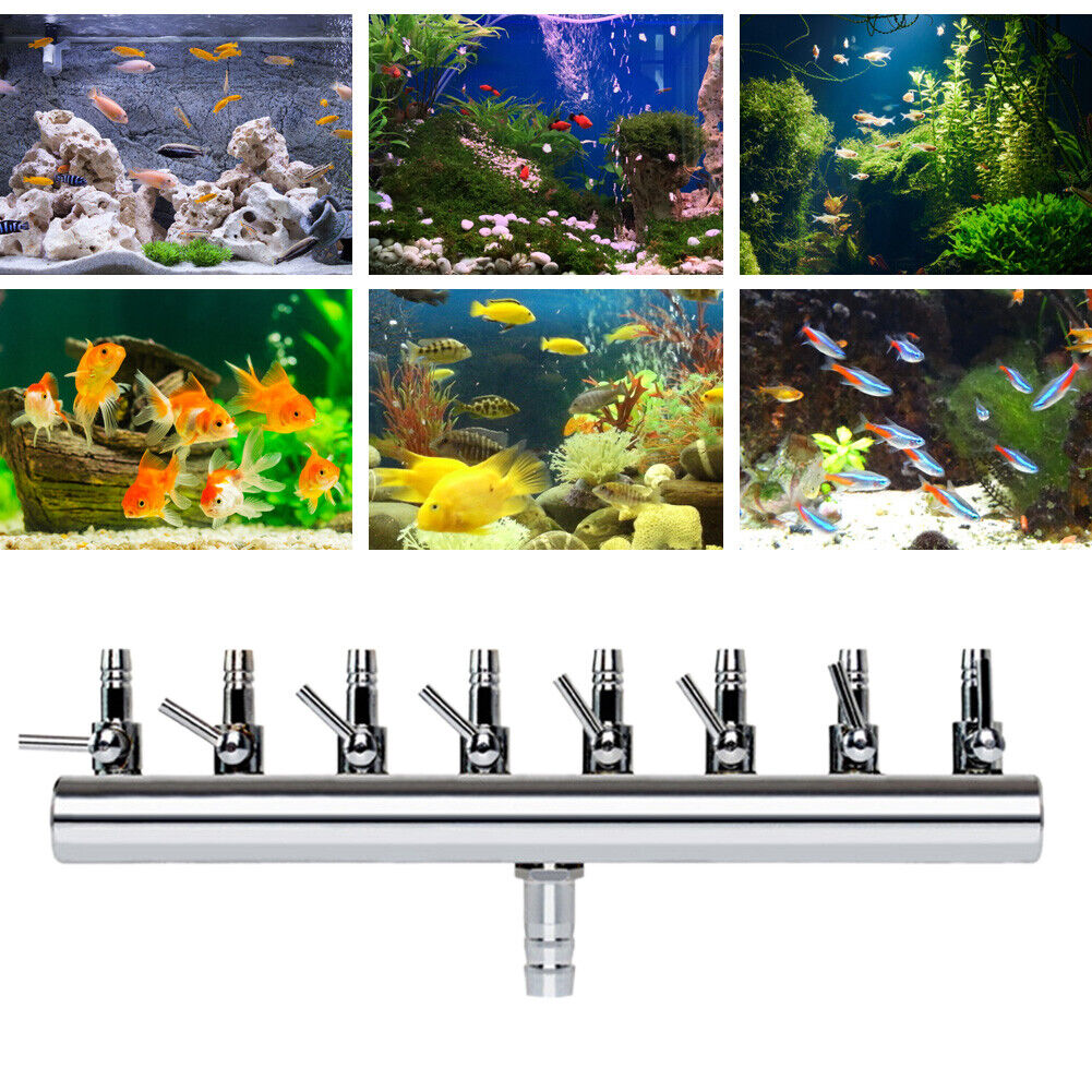Air Oxygen Pump Aquarium Fish Tank Stainless Steel Splitter Hose (8 Ways)