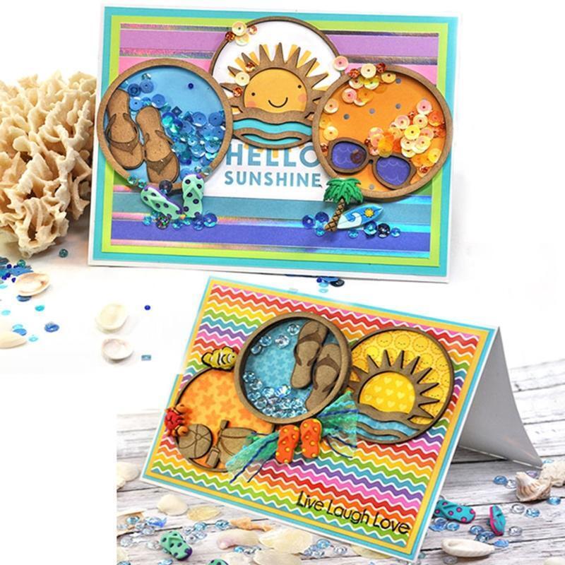 Summer Beach Sun Set Shaker Cutting Dies Stencil Scrapbooking DIY Album