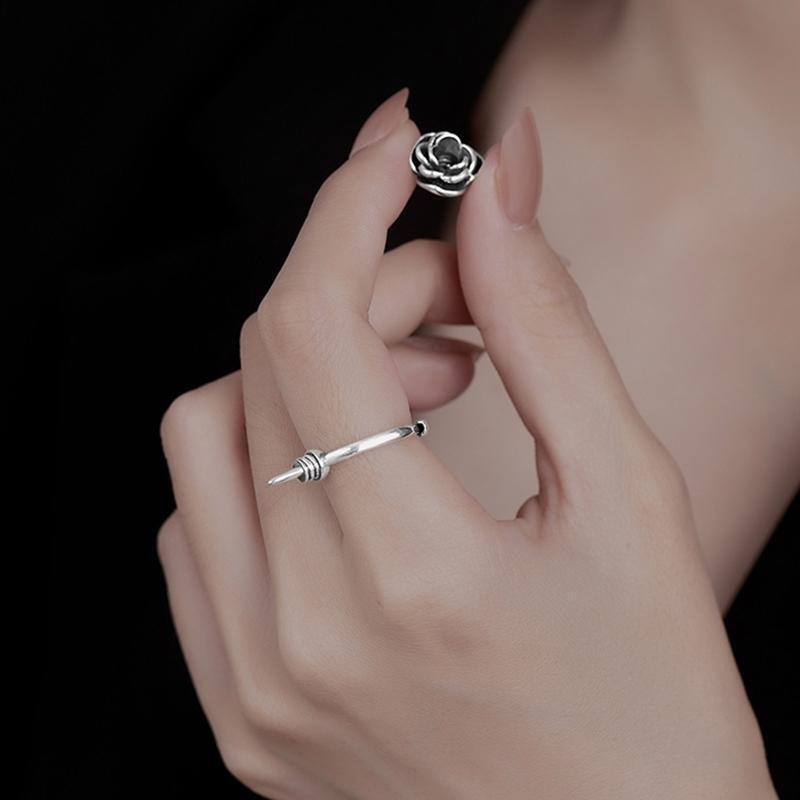 Rose Flower Anti Wolf Ring Self Protection Jewelry Finger Ring for Women Girl
