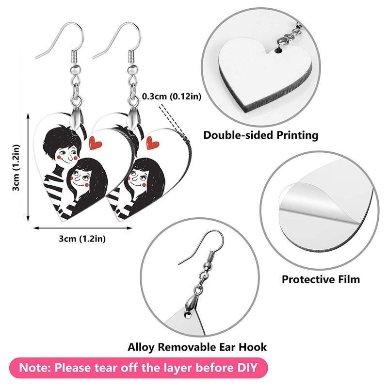 12Pcs/Set Sublimation Blank Earrings Heart Shaped Heat Transfer Earrings Craft