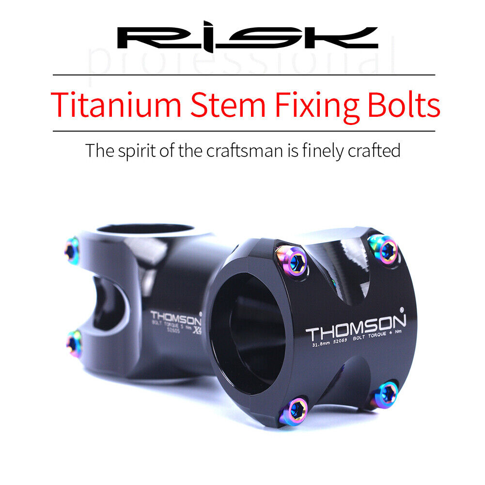 RISK 6pcs Titanium Stem Screws Bicycle MTB Handlebar Lock Bolts (M5X16mm)