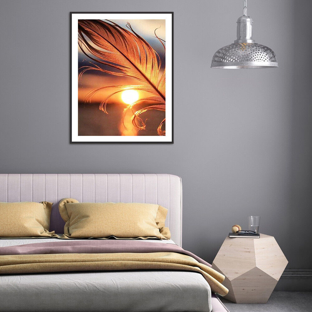 DIY Full Drill Round Diamond Painting Sunset Feather Rhinestones Mosaic Kit