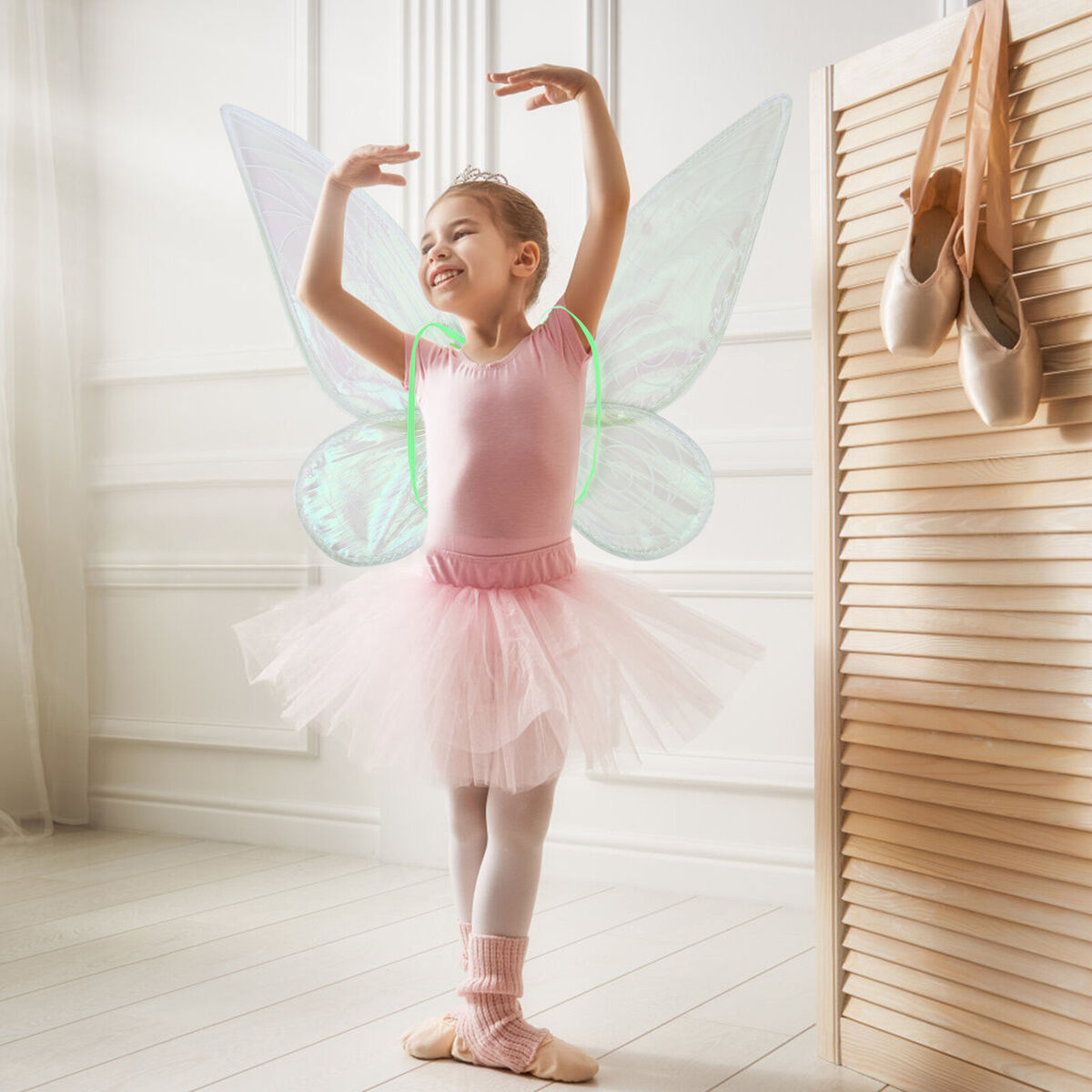 Kids Girls Fairy Wings Anti-fade Glitter Organza Princess Wing (Green)
