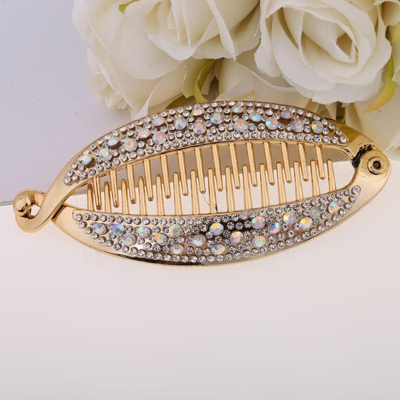 2Pcs Shiny Crystal Hair Claw Banana Clip Fish Shape Barrettes Hairpins For Women