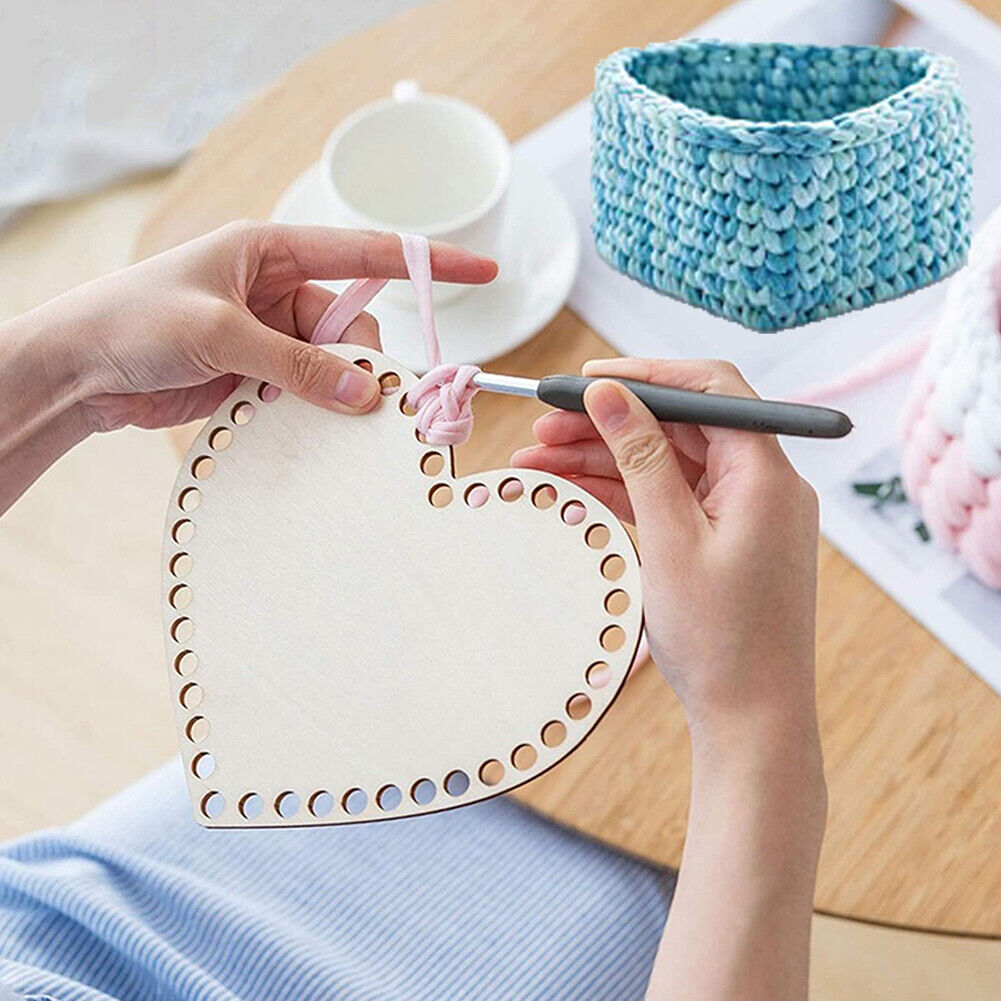 Natural Wooden Basket Base Heart Shaped Crochet Blank DIY Weaving Making