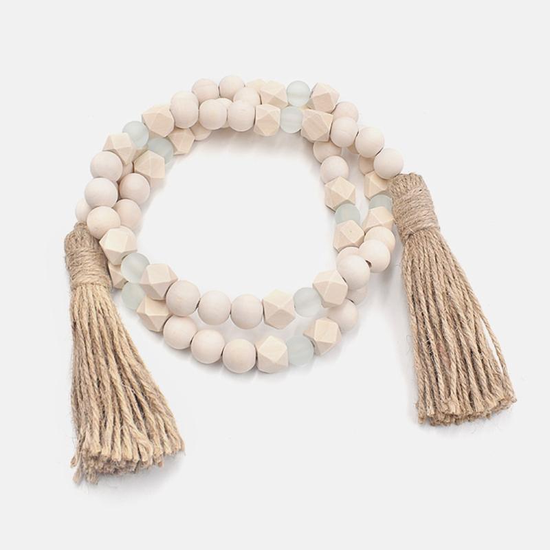 Wooden Bead Garland with Tassels Geometric Clear Acrylic Beads Tiered Tray Decor