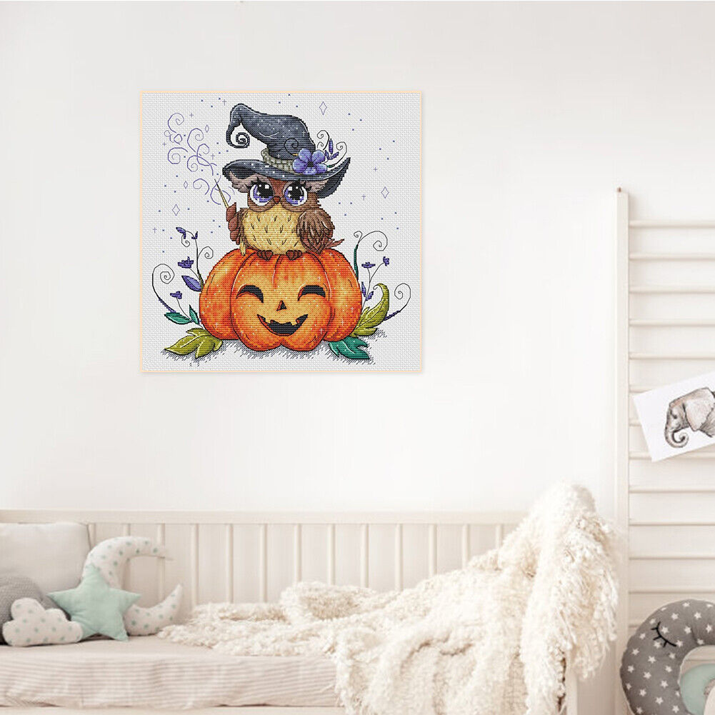 Partial Cross Stitch Halloween Owl Embroidery Cotton Thread DIY Needlework
