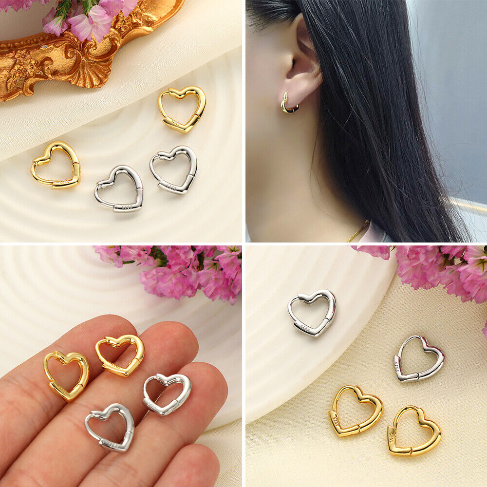 Fashion Small Jewelry Gift Heart Shaped S925 Studs Hoop Earrings Hypoallergenic