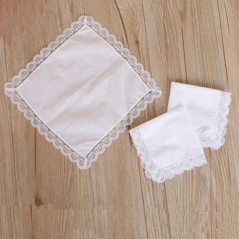 25x25cm Women Plain White Square Handkerchiefs Crochet Peach Heart Scalloped DIY