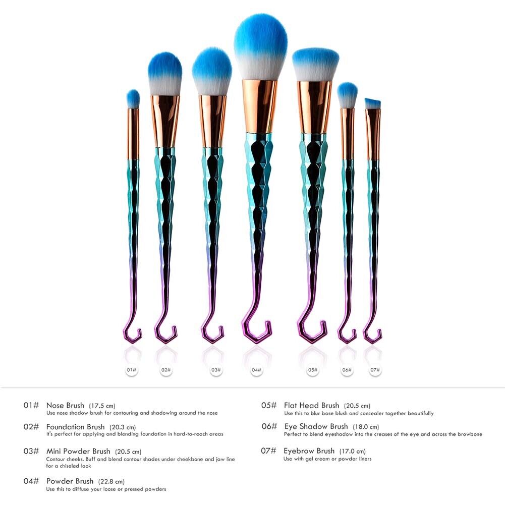7pcs Mermaid Diamond Makeup Brushes Set Kit Foundation Cosmetic Tool(Green)