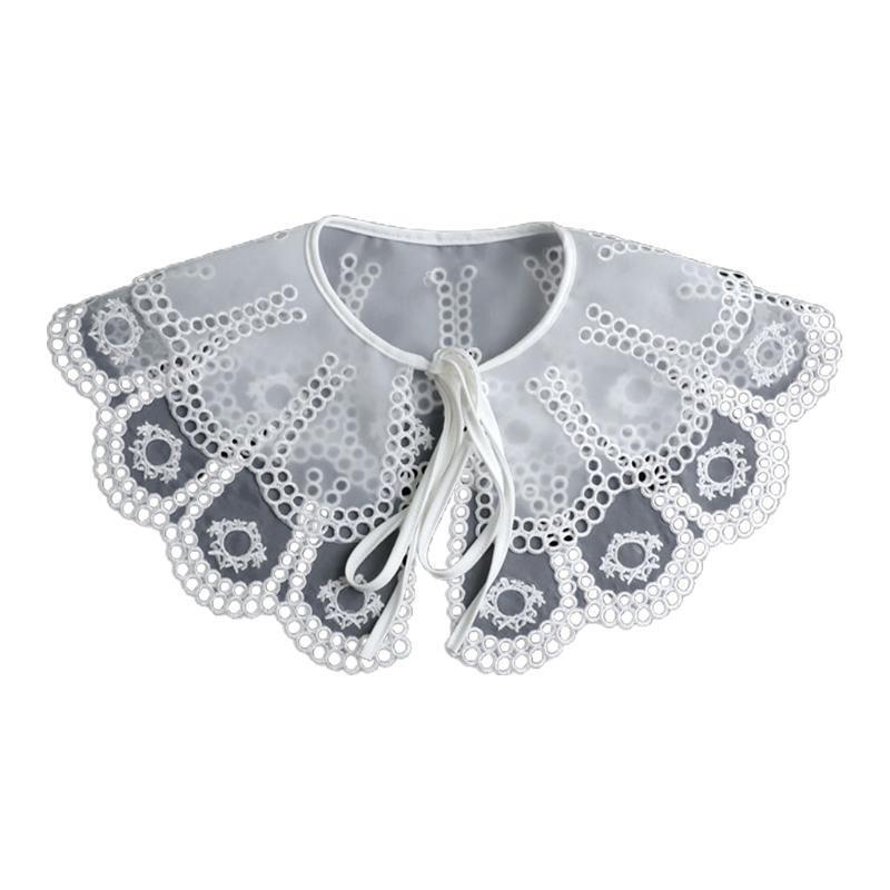 Women Double Layer Petal Lace False Collar Shawl Hollow Out Embroidery Poncho