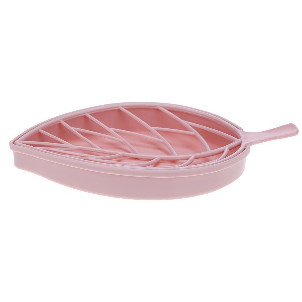 Double Layer Leaf Shape Drain Soap Box Soap Storage Holder Container(Pink)