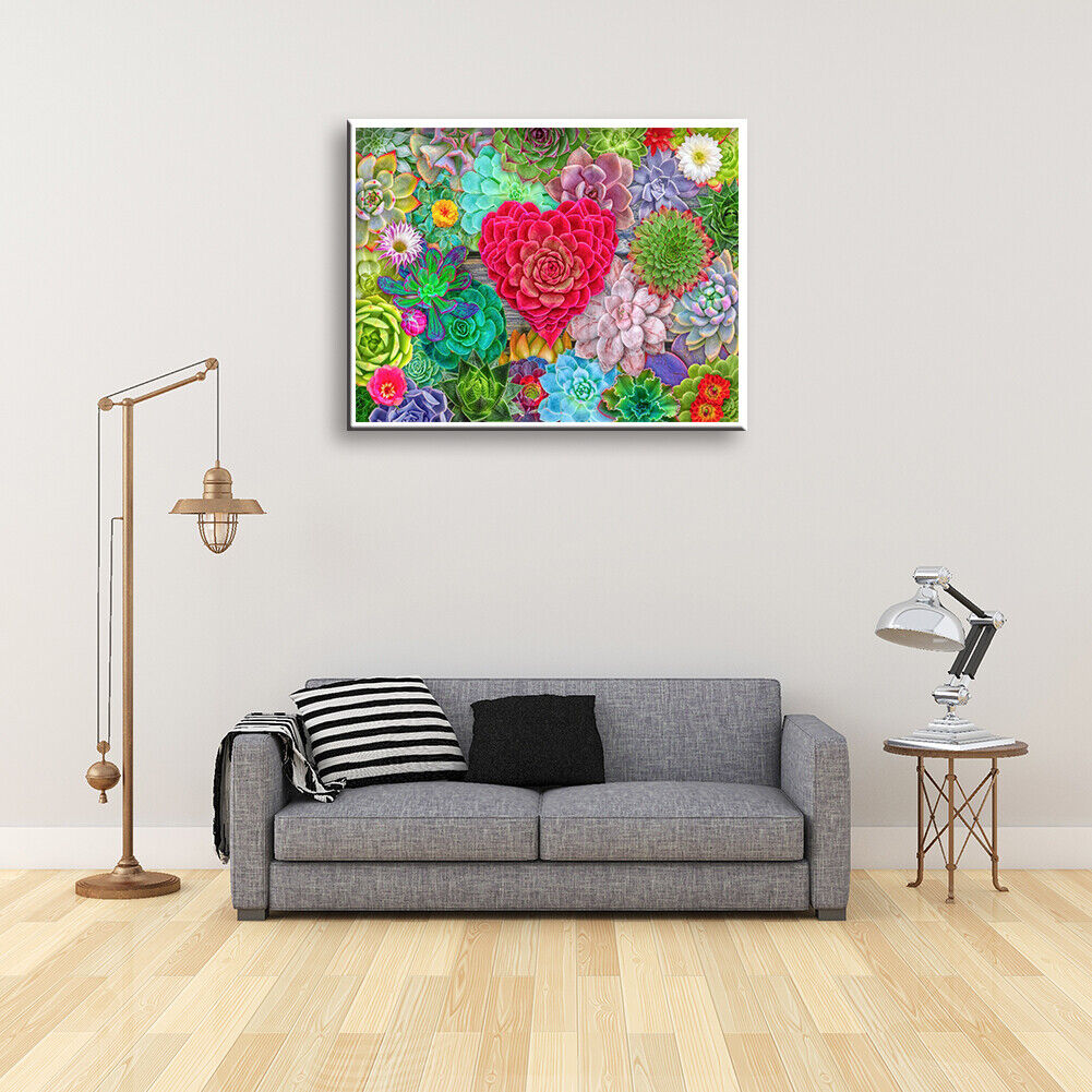 Picture Diamond 5D Drill Round Painting DIY Full Love Succulent Plants Kit