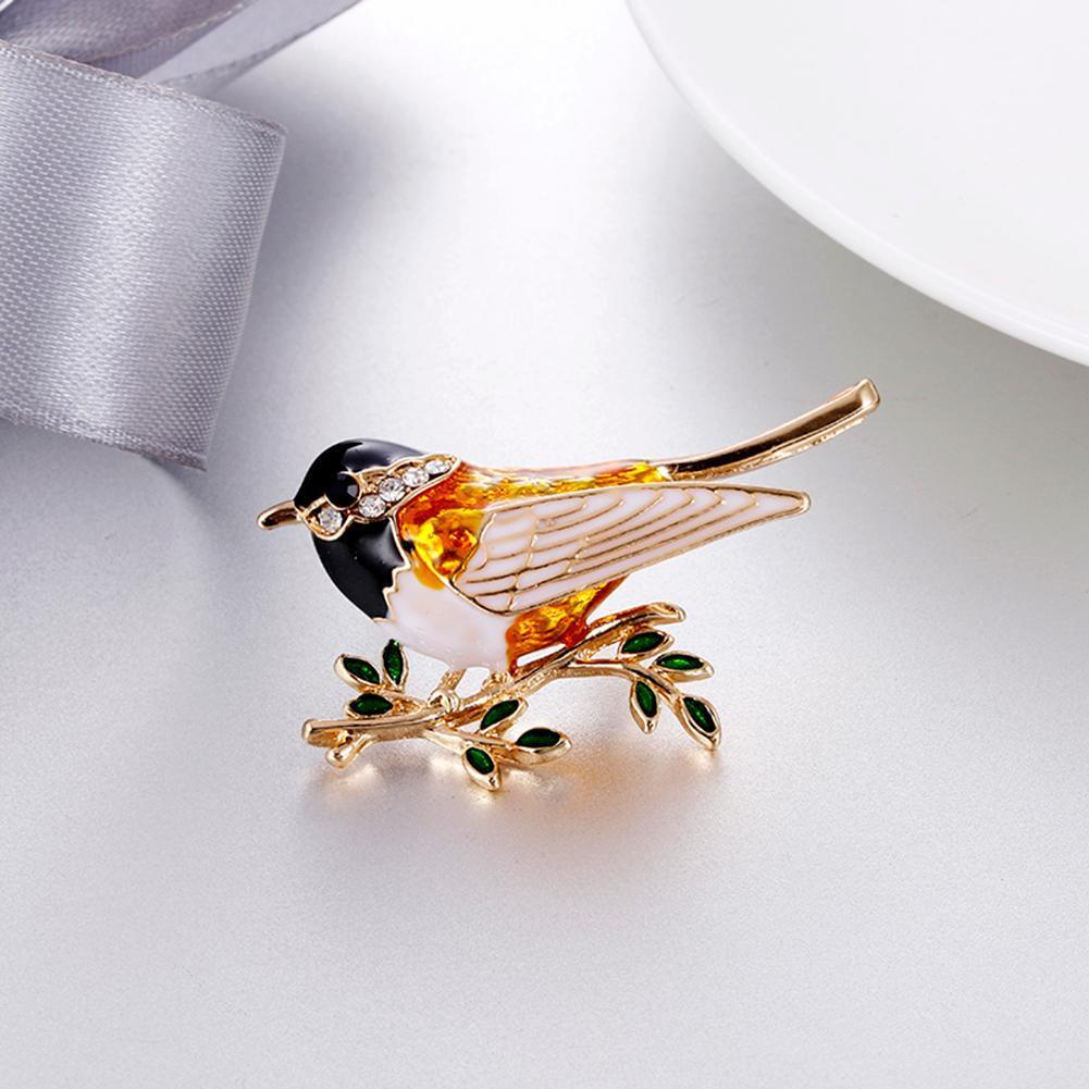 Rhinestone Enamel Oriole Bird Brooches Alloy Bird Branch Brooch Pins(1)