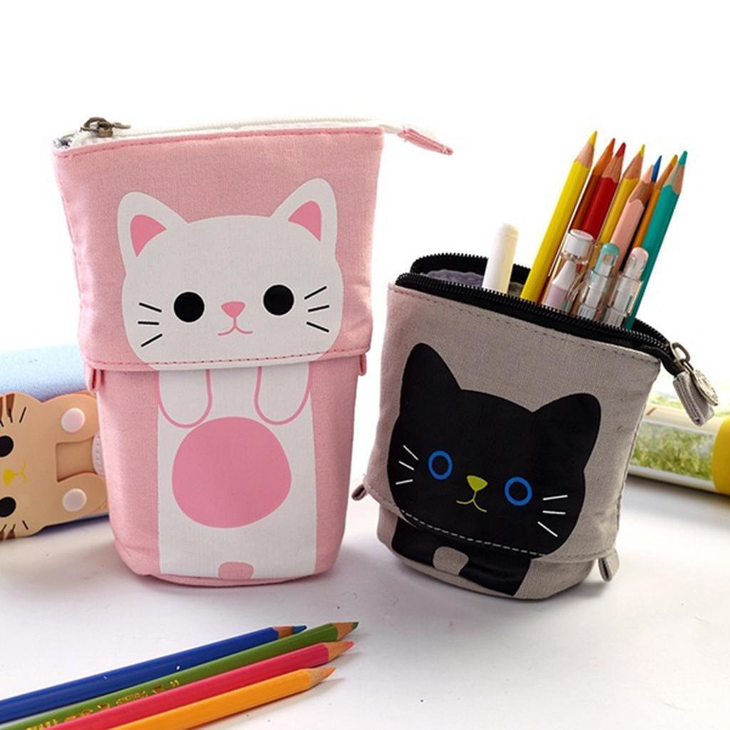 2 Pcs Foldable Cat Pencil Case Makeup Box Gifts for Girls Women School