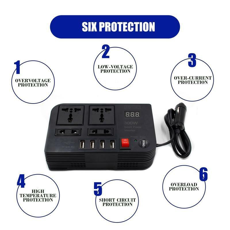 300W 4USB Car Power Inverter LED 12V to 220V Cigarette lighter Charger Converter
