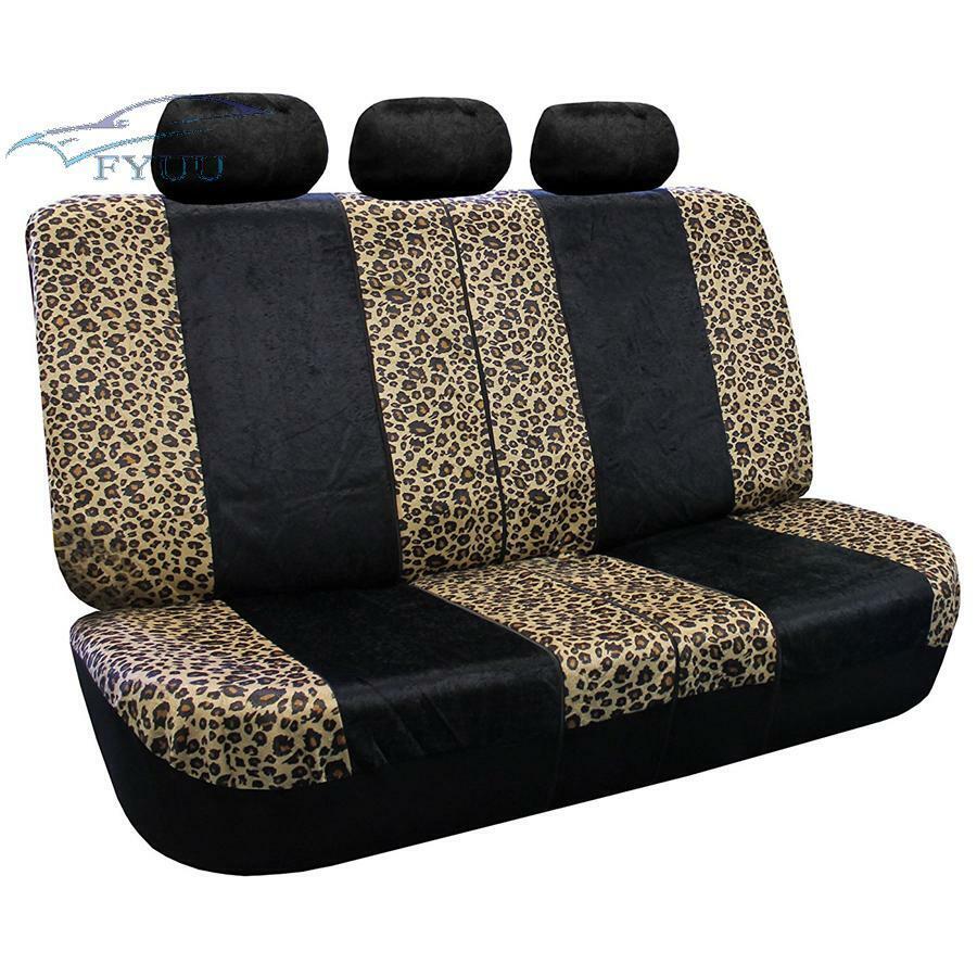 5 Seat Lush Velour Seat Cover Split Bench Leopard Full Set For Car SUV Truck
