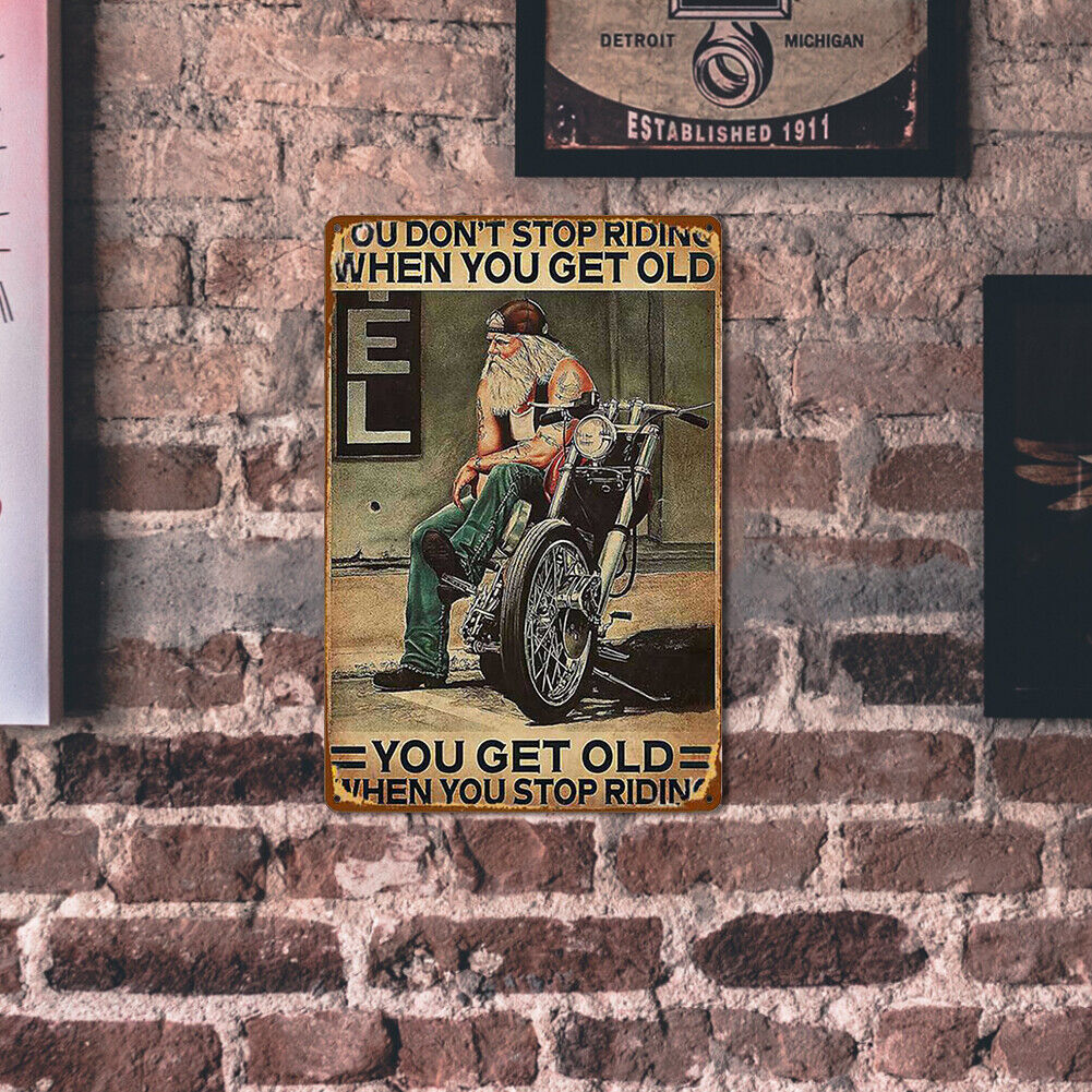 Old Man Riding Motorbike Metal Sign Plaque Wall Posters Decor for Home (B)