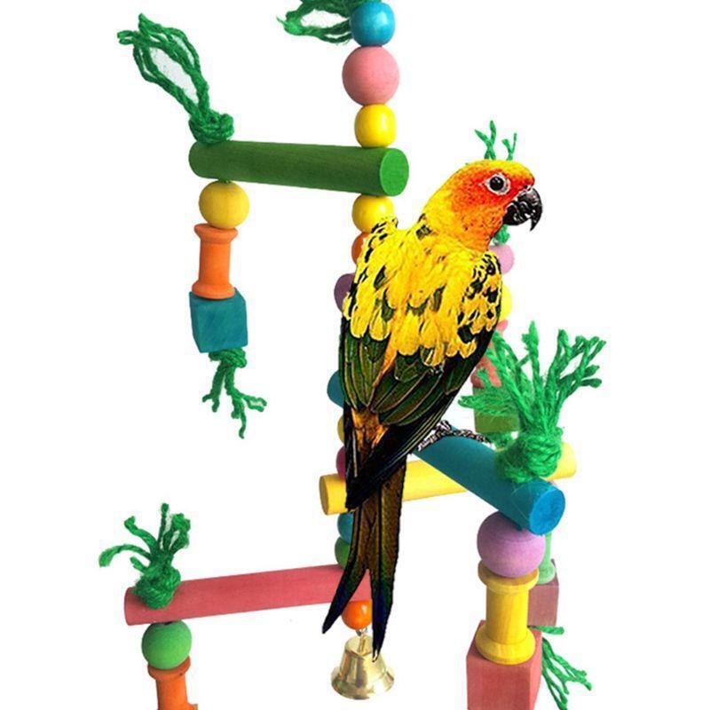 Bird Parrot Game Wooden Frame Climbing Hanging Ladder Swing Pet Grinding Perch