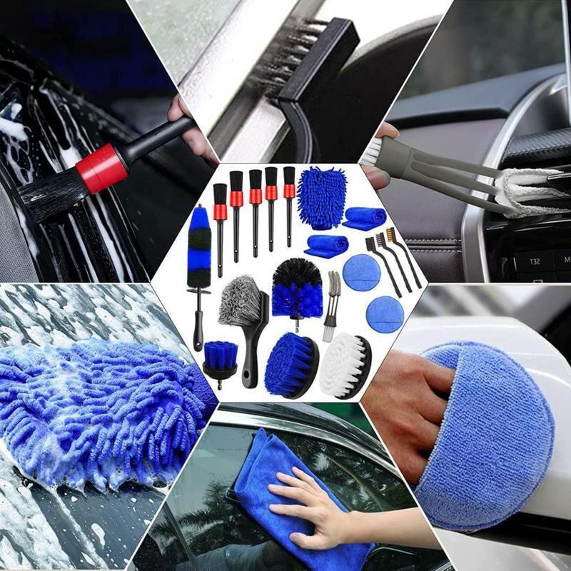 20Pcs Detailing Brush Set Car Cleaning Brushes Power Scrubber Drill Brush Kit