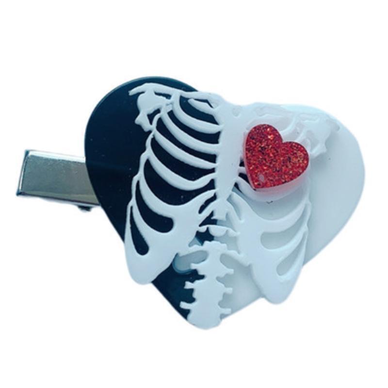 Novelty Hair Barrettes Children Gothic Skeleton Heart Shape Hair Accessories
