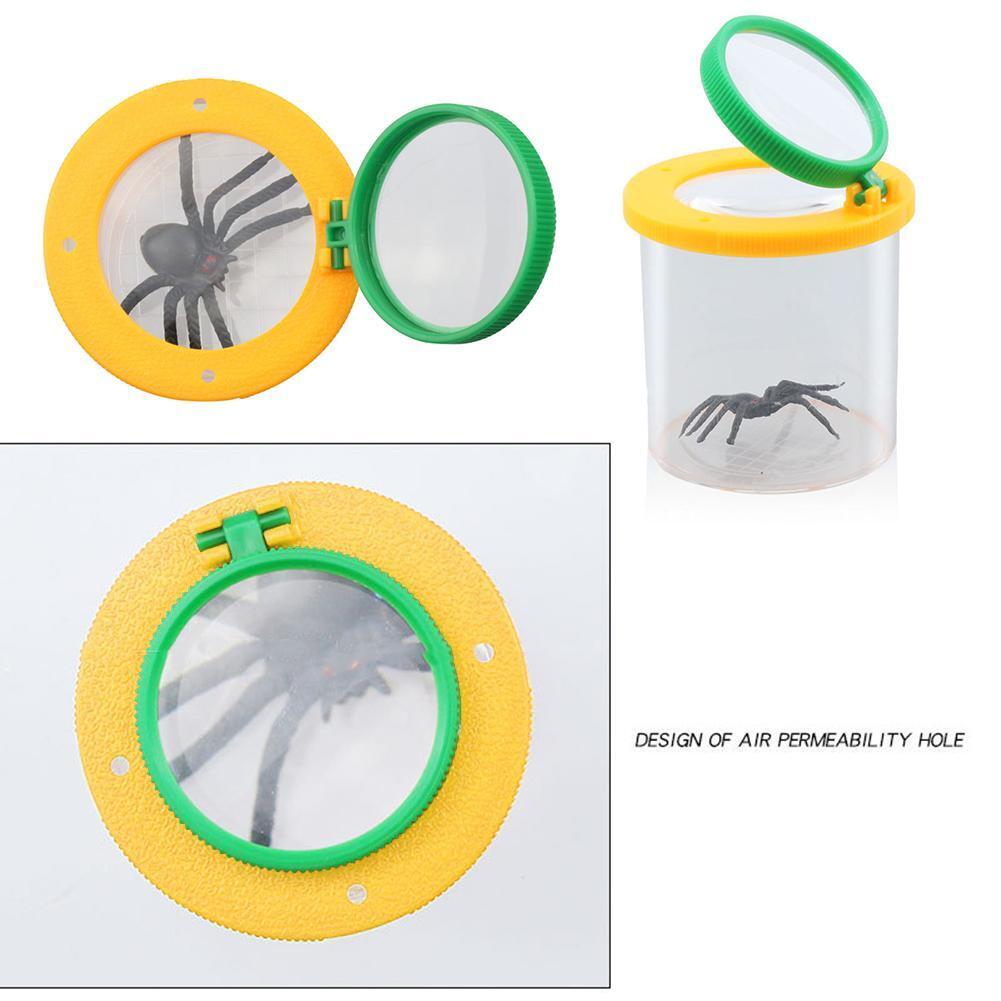 Cylindrical Crawler Spider Insect Box Magnifying Glass Magnifier (Yellow)