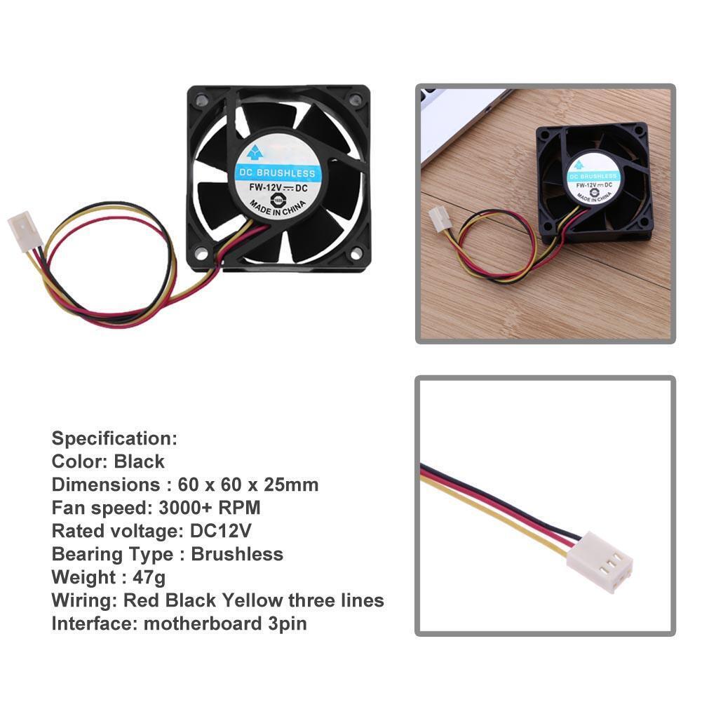 DC Brushless Cooling Fan 12V 60x60x25mm 3 Pin CPU Computer Fan