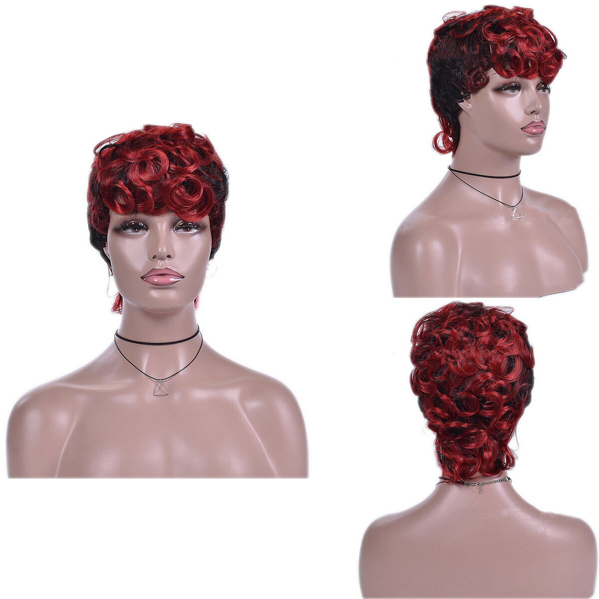 Natural Short Pixie Cut Black and Burgundy Curly Wigs Synthetic Hair For Women