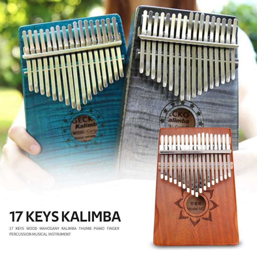 17 Keys Wood Mahogany Kalimba Finger Thumb Piano with Tuner Storage Bag