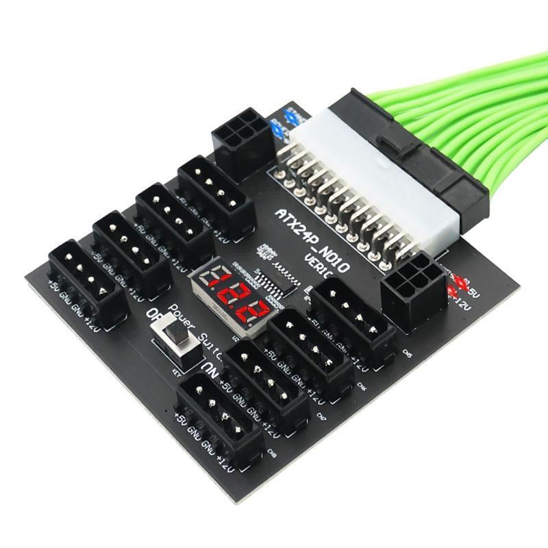 PCI-E 5V/12V 24Pin to ATX 8x 4Pin+ 2x 6Pin Power Supply Breakout Server Adapter