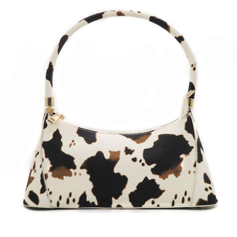 Cartoon Cow Print Women PU Leather Handbag Shoulder Lady Armpit Bag Tote Purse