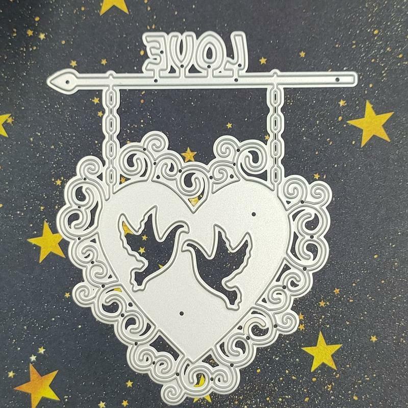 Couple Bird Heart Sign Frame Metal Cutting Dies Stencil DIY Embossing Template