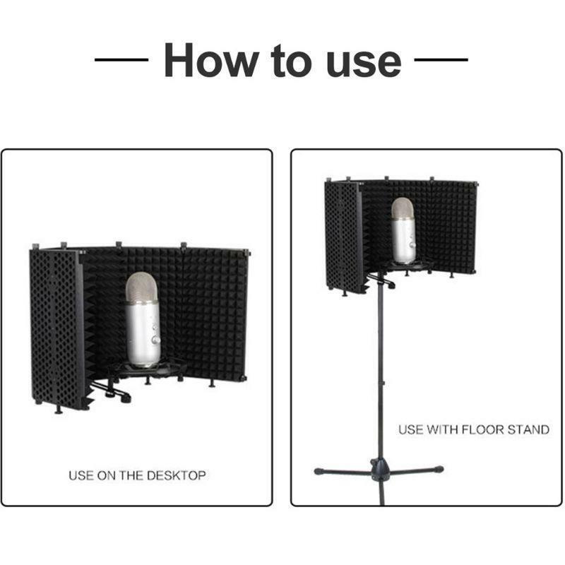 Portable Microphone Isolation Shield Adjustable Angle Foldable Cover Wind Screen