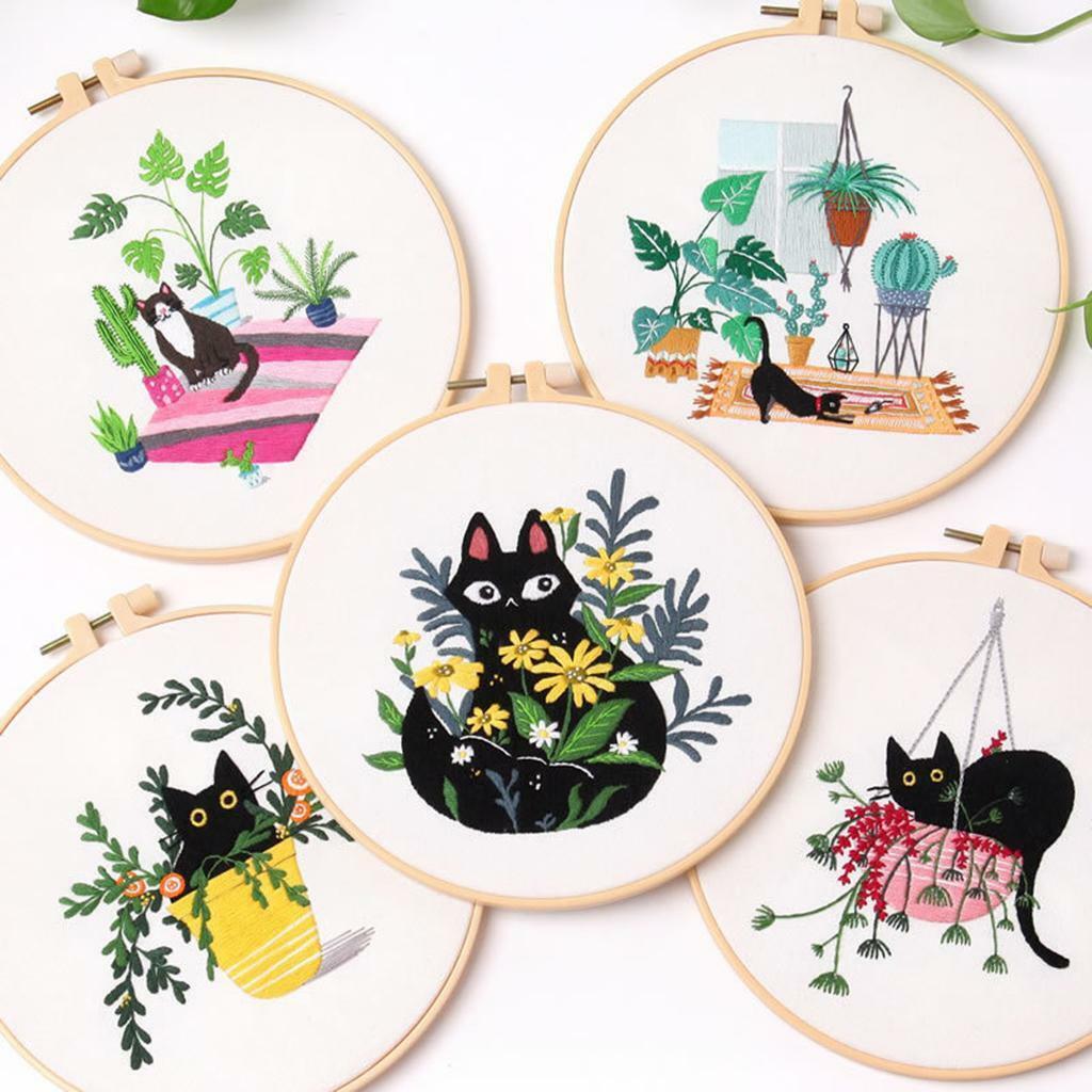 5 Set Cat Needle Embroidery Kit with Needles Valentine's Day Decoration