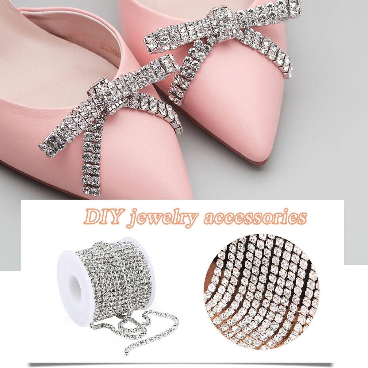 Double Row Rhinestone Close Crystal Chain 10 Yard/2 Rows Trims Cup Chain
