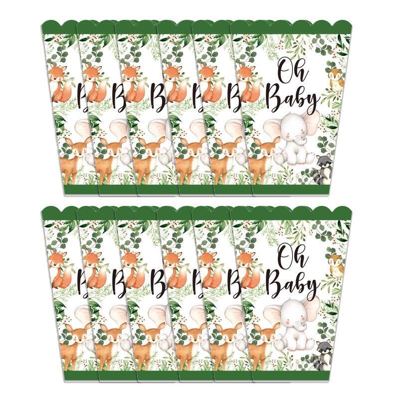 12Pieces Party Popcorn Snacks Boxes for Baby Shower Birthday Supply Green White