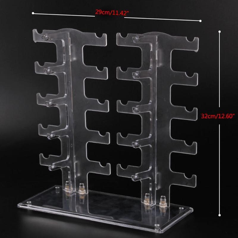 Two Row Sunglasses Rack 10 Pairs Glasses Holder Display Stand Transparent